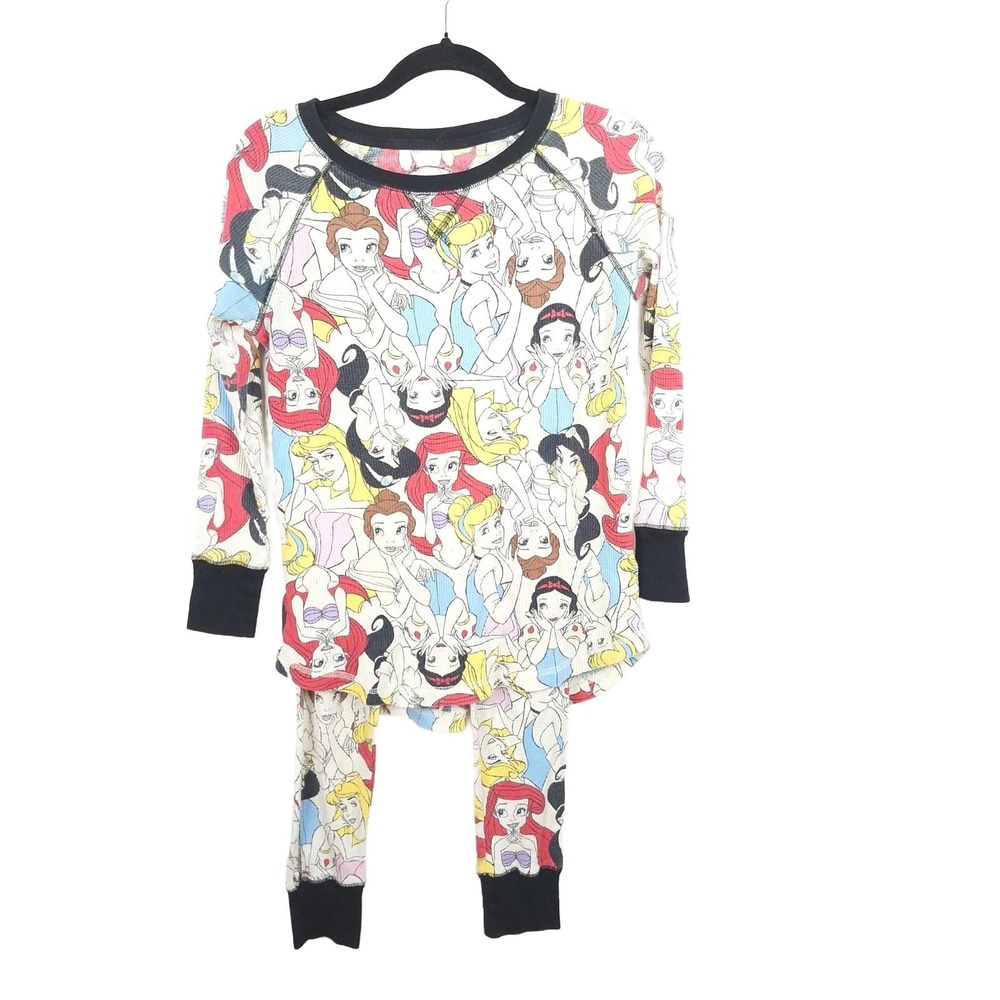 Disney Princess Kids‎ XS Pajama Set Waffle Knit Thermal Ariel Belle Cinderella
